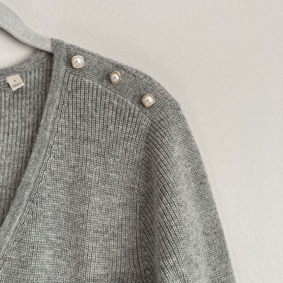 Soft Surroundings Womens V Neck Sweater Large Pullover Wool Alpaca Blend Gray - Picture 3 of 12
